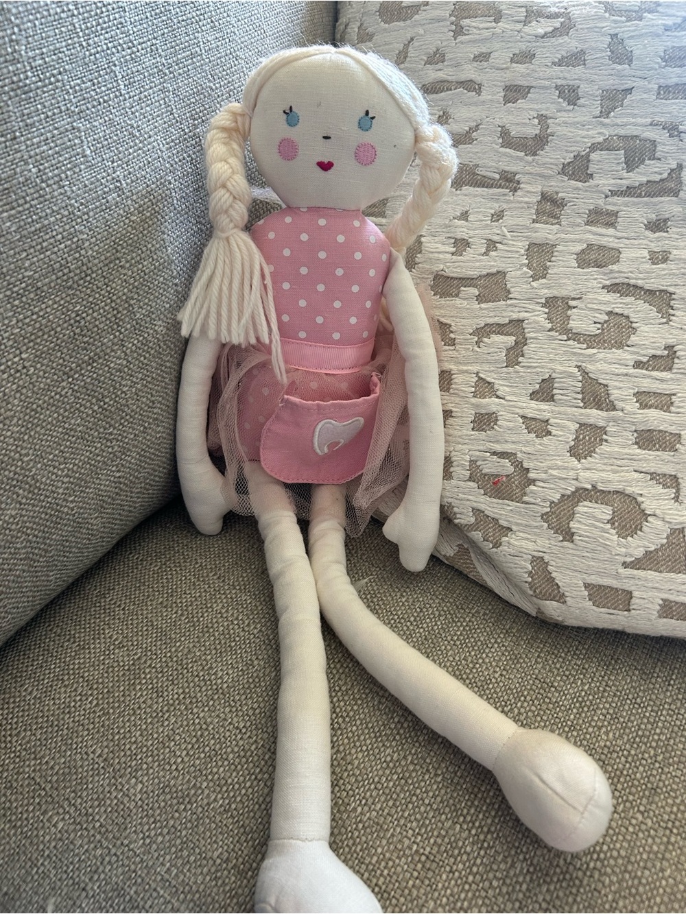 Pottery Barn Kids Tooth Fairy Soft Doll Blonde Braids Blue Eyes 17" Long Legs